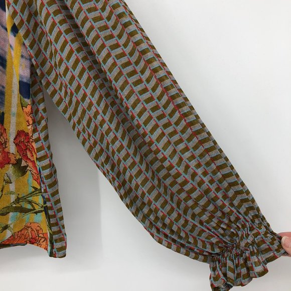 Anthropologie Conditions Apply Multicolor Peasant keyhole balloon sleeve blouse - Picture 7 of 16